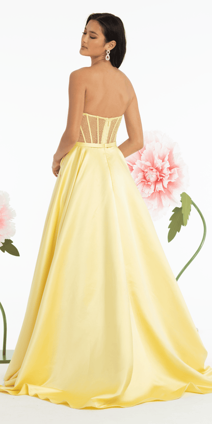 yellow/size/4/missy/ Camille La Vie/Satin Beaded Bow Corset Ballgown with Pockets /back
