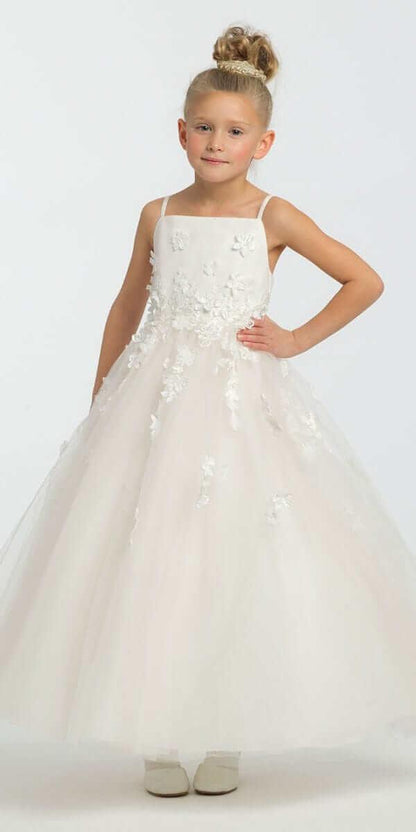 ivory-rose/size/5/missy/Camille La Vie/Satin Floral Applique Fit and Flare Flower Girl Dress/front alt 2