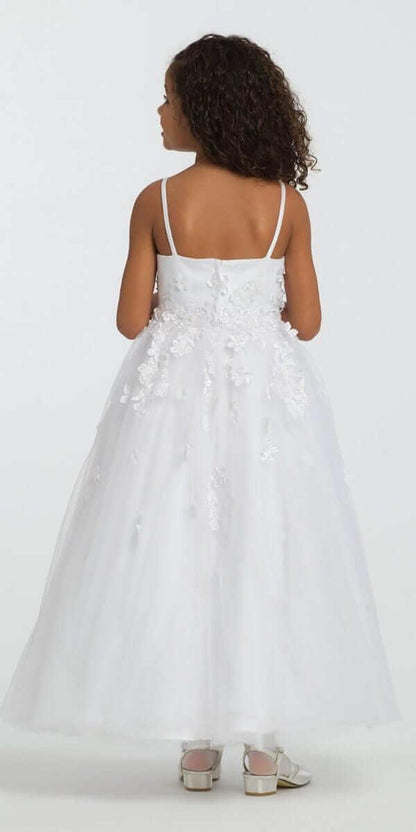 white/size/5/missy/Camille La Vie/Satin Floral Applique Fit and Flare Flower Girl Dress/back