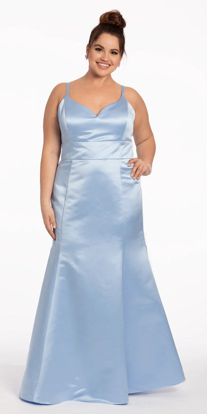 light-blue/size/14/plus/Camille La Vie/Satin Mermaid Sweetheart Dress /front
