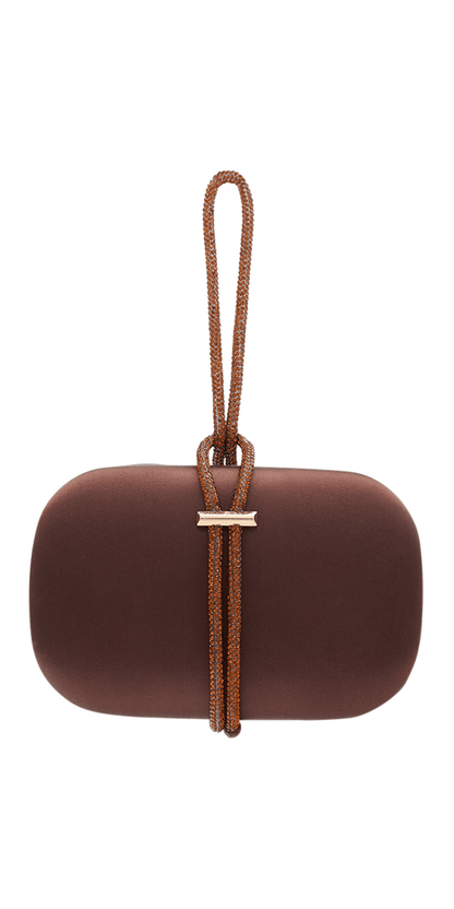Camille La Vie Satin Oval Box Handbag with Rhinestone Hand Strap OS / brown