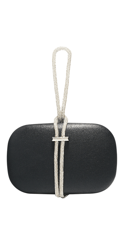 Camille La Vie Satin Oval Box Handbag with Rhinestone Hand Strap OS / black