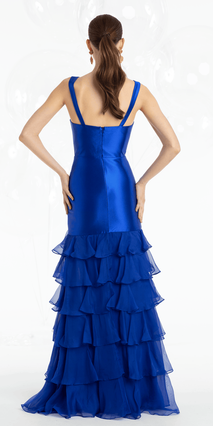 royal-blue/size/4/missy/Camille La Vie/Satin Plunge Corset Mermaid Dress with Chiffon Tiers/back