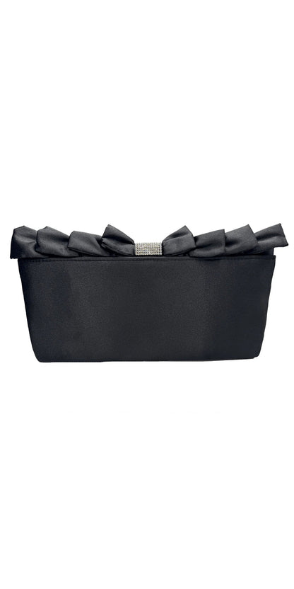 Satin Ruffle Full Flap Handbag with Rhinestone Detail - Camille La Vie