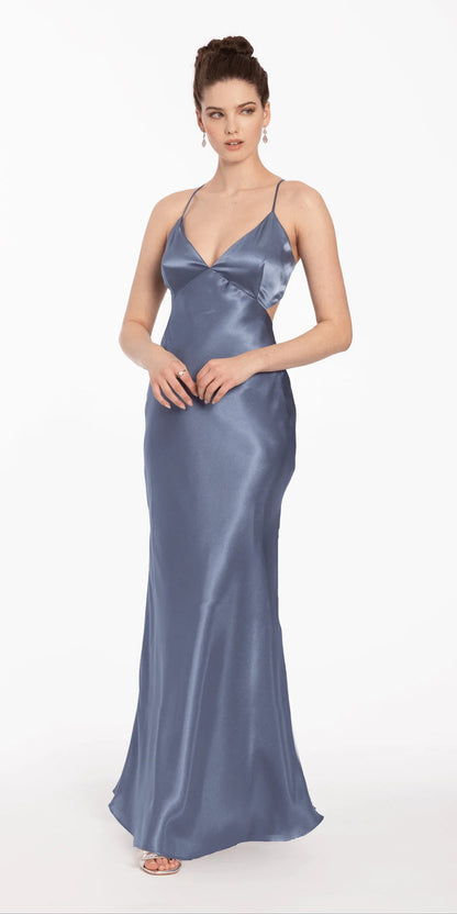 dusty-blue/size/4/missy/Camille La Vie/Satin Slip Tie Back Dress/front