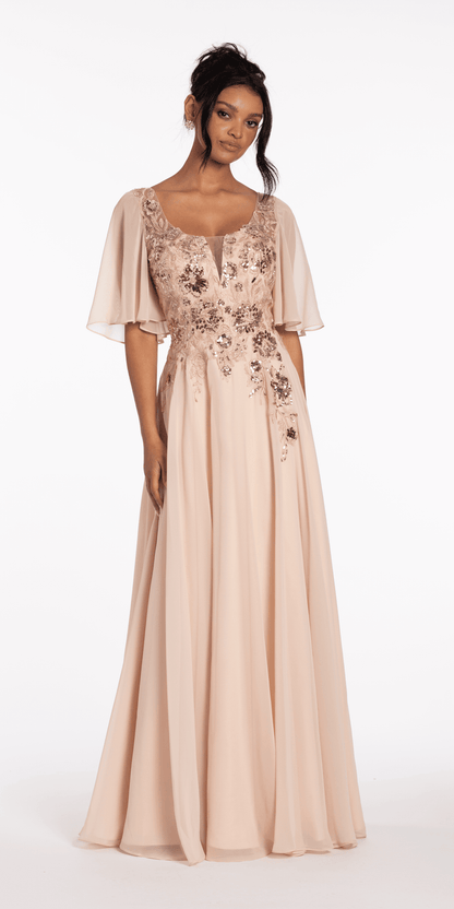 shell/size/4/missy/Camille La Vie/Scoop Neck Chiffon Flutter Sleeve Embroidered A-line Dress/alt 2