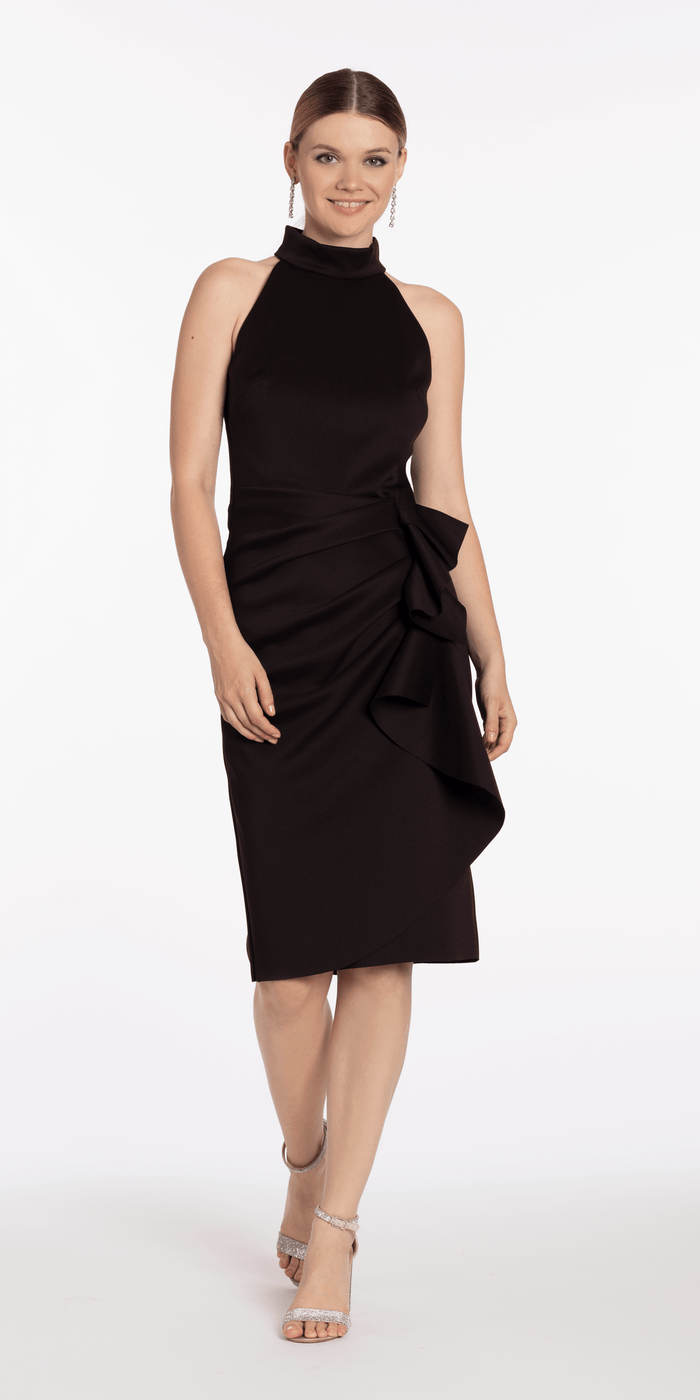 Scuba Mock Neck Midi Dress with Side Cascade - Camille La Vie