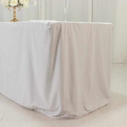 tablecloth, rectangle tablecloth, fitted tablecloth, scuba tablecloth, table linen, polyester table linen, 8ft tablecloth#color_white