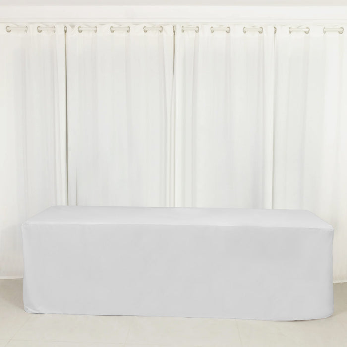 tablecloth, rectangle tablecloth, fitted tablecloth, scuba tablecloth, table linen, polyester table linen, 8ft tablecloth#color_white