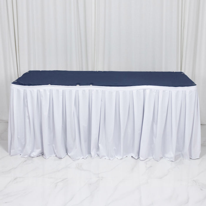 scuba table skirt, shirred pleat table skirt, pleated table skirt, 14ft table skirt, event table skirting, banquet table skirt, polyester table skirt#color_white