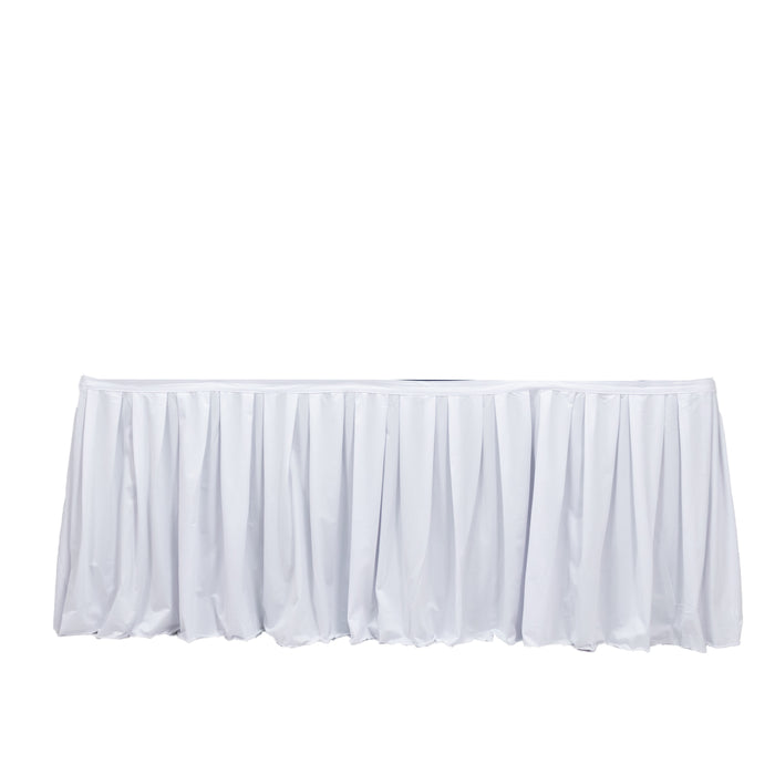 scuba table skirt, shirred pleat table skirt, pleated table skirt, 14ft table skirt, event table skirting, banquet table skirt, polyester table skirt#color_white