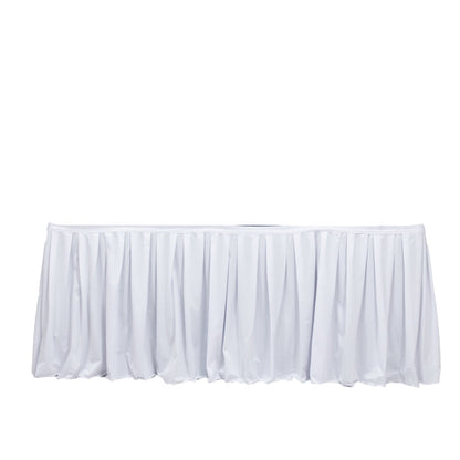 scuba table skirt, shirred pleat table skirt, pleated table skirt, 14ft table skirt, event table skirting, banquet table skirt, polyester table skirt#color_white