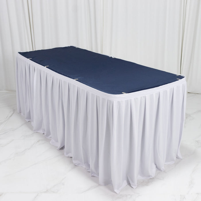 scuba table skirt, shirred pleat table skirt, pleated table skirt, 17ft table skirt, event table skirting, banquet table skirt, polyester table skirt#color_white