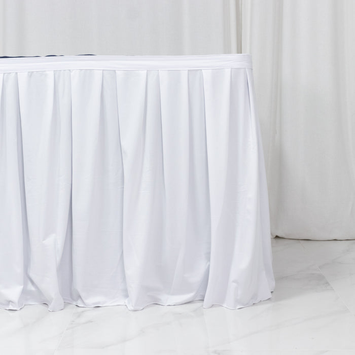 scuba table skirt, shirred pleat table skirt, pleated table skirt, 17ft table skirt, event table skirting, banquet table skirt, polyester table skirt#color_white