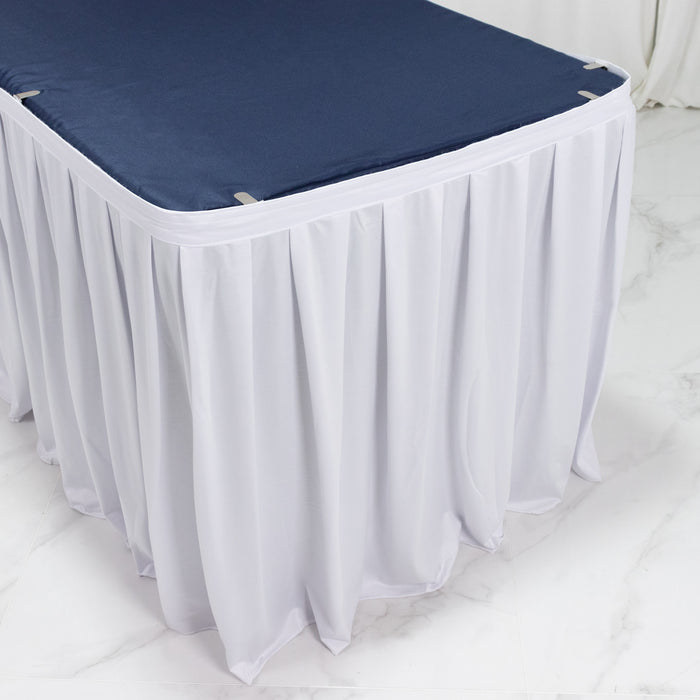 scuba table skirt, shirred pleat table skirt, pleated table skirt, 17ft table skirt, event table skirting, banquet table skirt, polyester table skirt#color_white