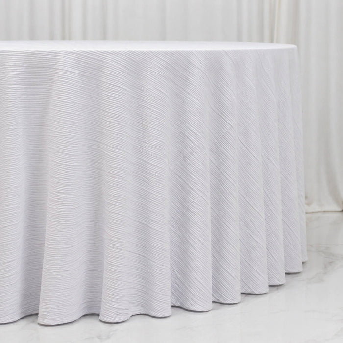 scuba tablecloth, accordion pleated tablecloth, pleated tablecloth, textured tablecloth, wrinkle free tablecloth#color_white