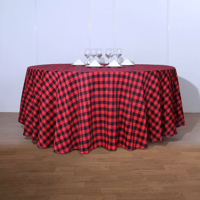 polyester tablecloths, round polyester tablecloths, checkered tablecloth, buffalo plaid tablecloth, buffalo check tablecloth#color_black-red