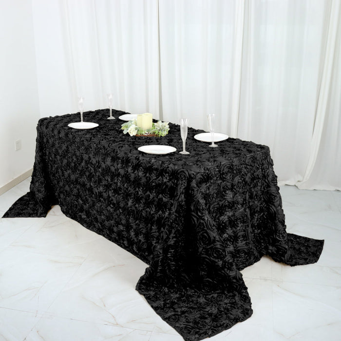 rectangle tablecloth, Satin tablecloth, rosette tablecloth, 90x132 tablecloth, decorative table covers#color_black