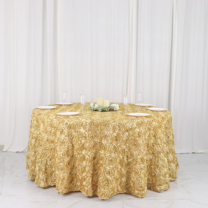 round tablecloth, Satin tablecloth, rosette tablecloth, 120 inch round tablecloth, decorative table covers#color_champagne