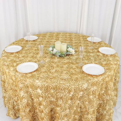 round tablecloth, Satin tablecloth, rosette tablecloth, 120 inch round tablecloth, decorative table covers#color_champagne