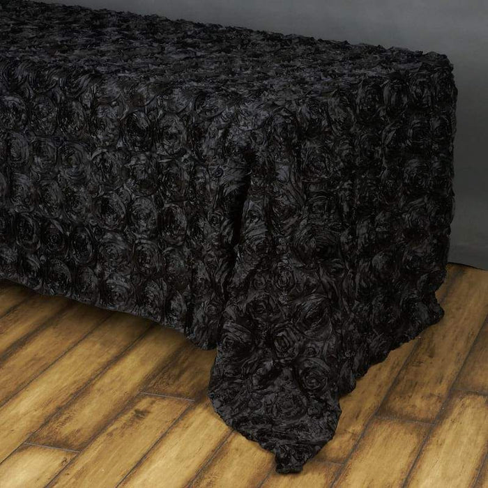 rectangle tablecloth, Satin tablecloth, rosette tablecloth, 90 x 156 tablecloth, decorative table covers#color_black
