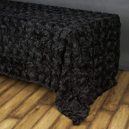 rectangle tablecloth, Satin tablecloth, rosette tablecloth, 90 x 156 tablecloth, decorative table covers#color_black