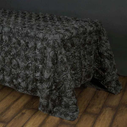 rectangle tablecloth, Satin tablecloth, rosette tablecloth, 90 x 156 tablecloth, decorative table covers#color_charcoal-gray