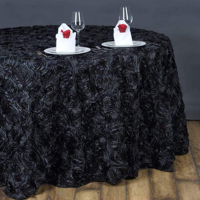 round tablecloth, Satin tablecloth, rosette tablecloth, 132 inch round tablecloth, decorative table covers#color_black
