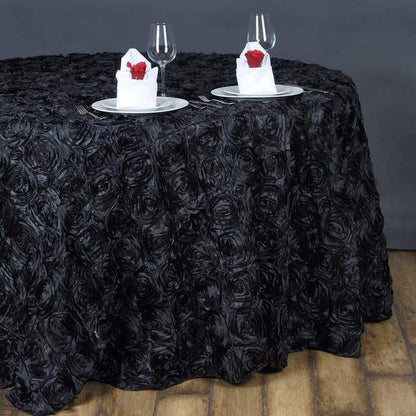 round tablecloth, Satin tablecloth, rosette tablecloth, 132 inch round tablecloth, decorative table covers#color_black