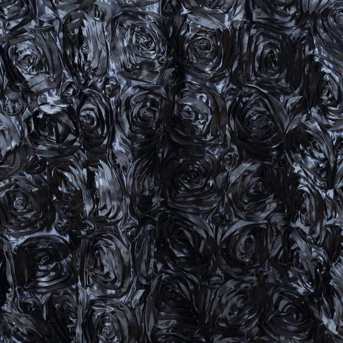 round tablecloth, Satin tablecloth, rosette tablecloth, 132 inch round tablecloth, decorative table covers#color_black