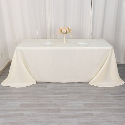 polyester tablecloths, polyester rectangle tablecloths, 90x132 tablecloth, decorative table covers, dining table cloth#color_ivory