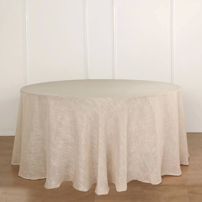 round tablecloth, faux burlap tablecloth, rustic tablecloth, table linen, table cover#color_beige