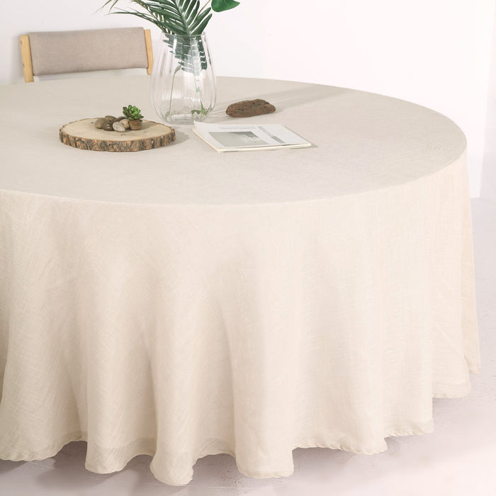 round tablecloth, faux burlap tablecloth, rustic tablecloth, linen like tablecloths, textured tablecloth#color_beige