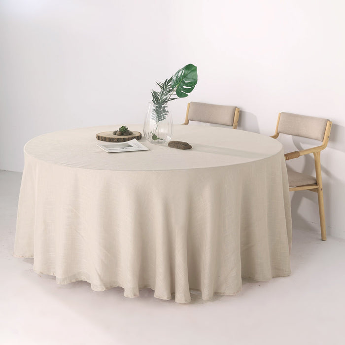 round tablecloth, faux burlap tablecloth, rustic tablecloth, linen like tablecloths, textured tablecloth#color_beige