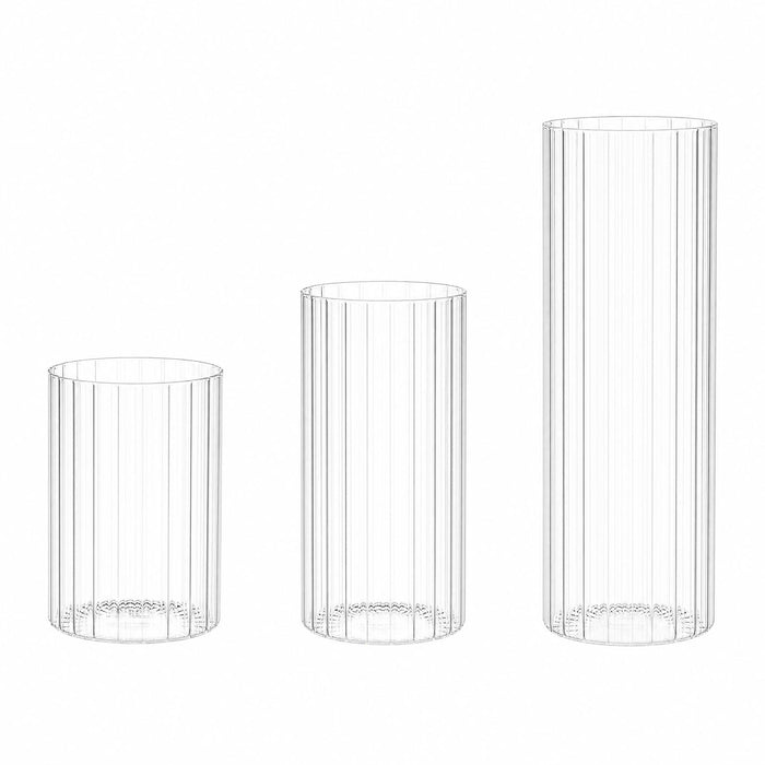 clear glass cylinder vases, ribbed flower vases, fluted glass vases, cylinder vases, glass centerpiece vases, wedding centerpiece vases, event table vases, decorative glass vases#color_clear