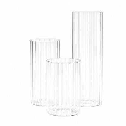 clear glass cylinder vases, ribbed flower vases, fluted glass vases, cylinder vases, glass centerpiece vases, wedding centerpiece vases, event table vases, decorative glass vases#color_clear