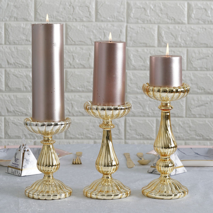 Glass Pillar Candle Holders, Decorative Candle Holder Set, Mercury Glass Pillar Candle Holders, Pillar Candle Stand, Pillar Candle Holder Set#color_parent