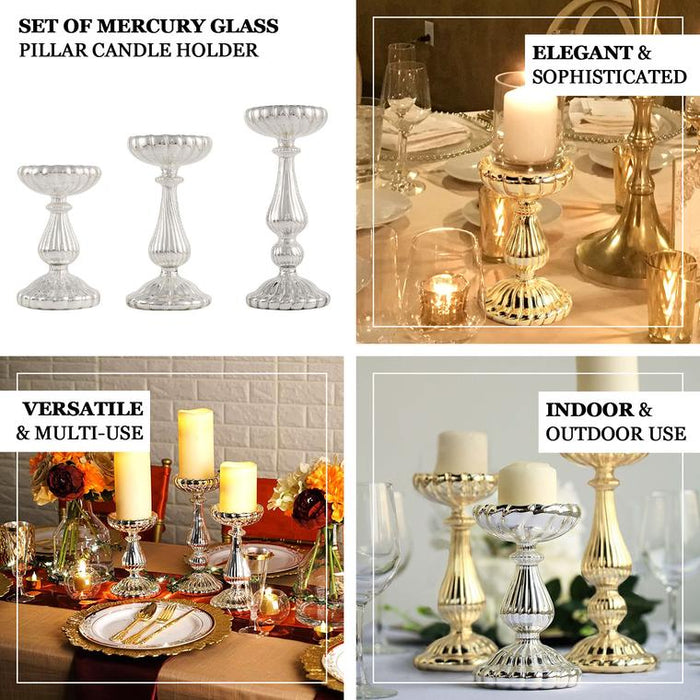 Glass Pillar Candle Holders, Decorative Candle Holder Set, Mercury Glass Pillar Candle Holders, Pillar Candle Stand, Pillar Candle Holder Set#color_parent