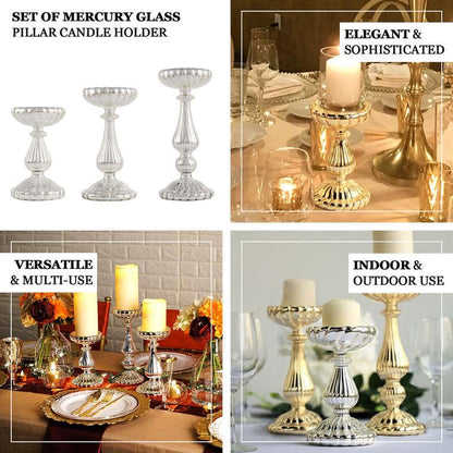 Glass Pillar Candle Holders, Decorative Candle Holder Set, Mercury Glass Pillar Candle Holders, Pillar Candle Stand, Pillar Candle Holder Set#color_parent
