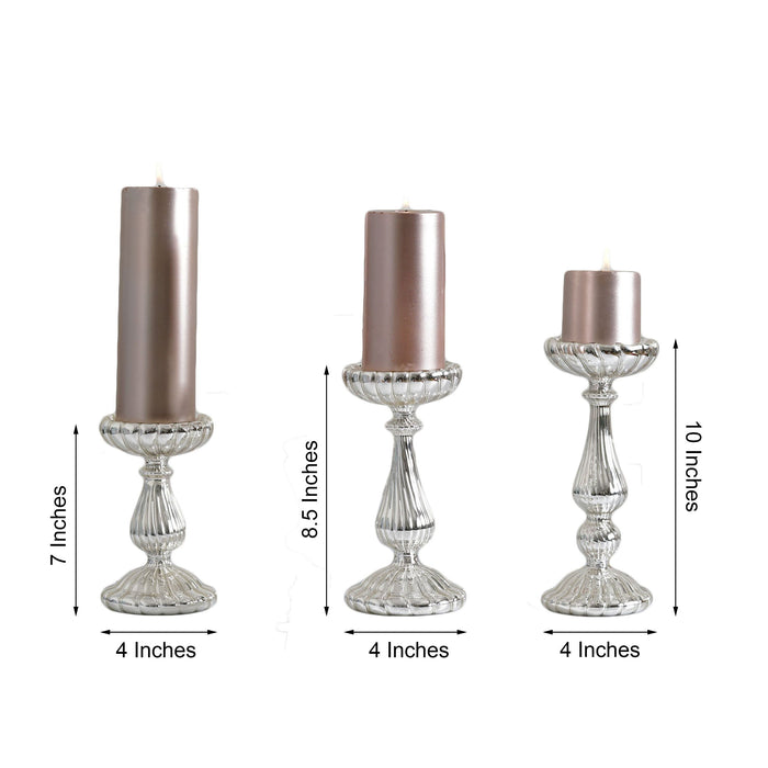 Glass Pillar Candle Holders, Decorative Candle Holder Set, Mercury Glass Pillar Candle Holders, Pillar Candle Stand, Pillar Candle Holder Set#color_parent