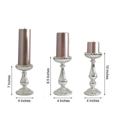 Glass Pillar Candle Holders, Decorative Candle Holder Set, Mercury Glass Pillar Candle Holders, Pillar Candle Stand, Pillar Candle Holder Set#color_parent