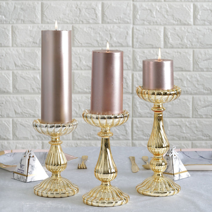 Glass Pillar Candle Holders, Decorative Candle Holder Set, Mercury Glass Pillar Candle Holders, Pillar Candle Stand, Pillar Candle Holder Set#color_gold