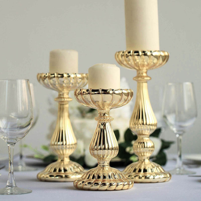 Glass Pillar Candle Holders, Decorative Candle Holder Set, Mercury Glass Pillar Candle Holders, Pillar Candle Stand, Pillar Candle Holder Set#color_gold