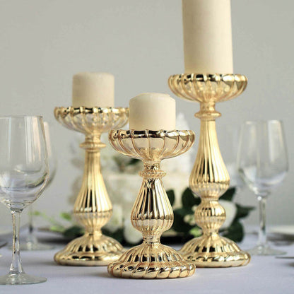 Glass Pillar Candle Holders, Decorative Candle Holder Set, Mercury Glass Pillar Candle Holders, Pillar Candle Stand, Pillar Candle Holder Set#color_gold