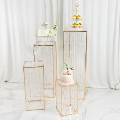 pedestal stands, metal pedestal riser, crystal pendant pedestal, riser, pedestal, display stand, rectangular display riser#color_gold