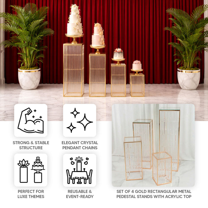 pedestal stands, metal pedestal riser, crystal pendant pedestal, riser, pedestal, display stand, rectangular display riser#color_gold