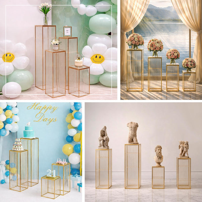 pedestal stands, metal pedestal riser, crystal pendant pedestal, riser, pedestal, display stand, rectangular display riser#color_gold