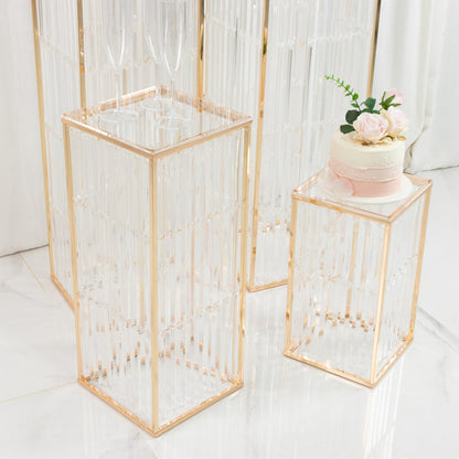 pedestal stands, metal pedestal riser, crystal pendant pedestal, riser, pedestal, display stand, rectangular display riser#color_gold