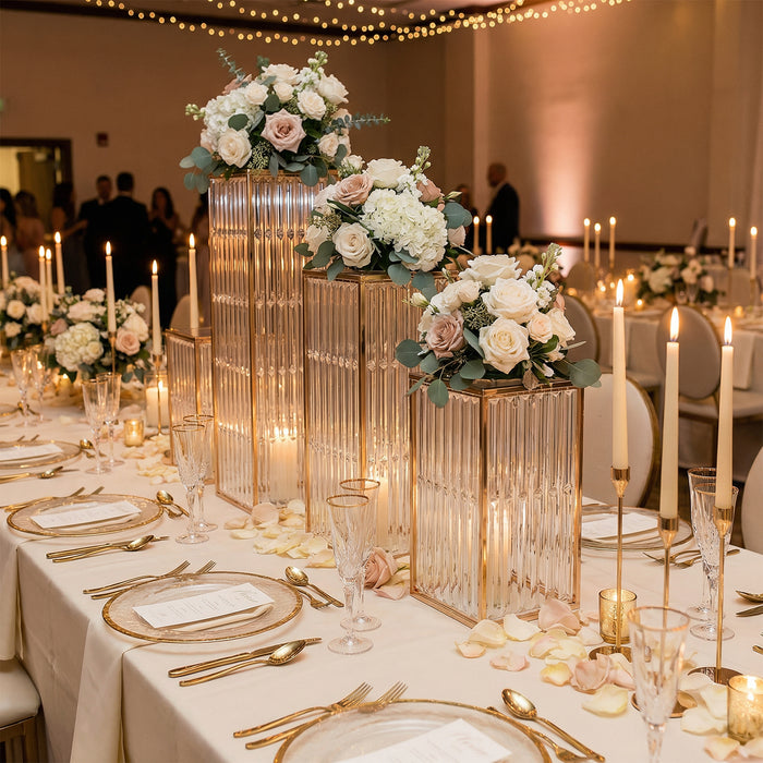 pedestal stands, metal pedestal riser, crystal pendant pedestal, riser, pedestal, display stand, rectangular display riser#color_gold