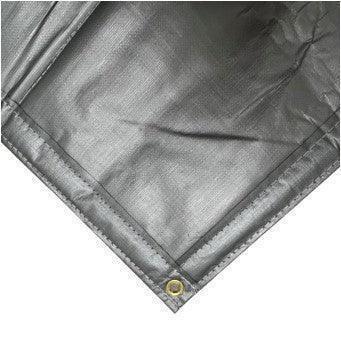 Silver insulated poly tarp 6' x 20' showing laminated edge reinforcement for extended durability